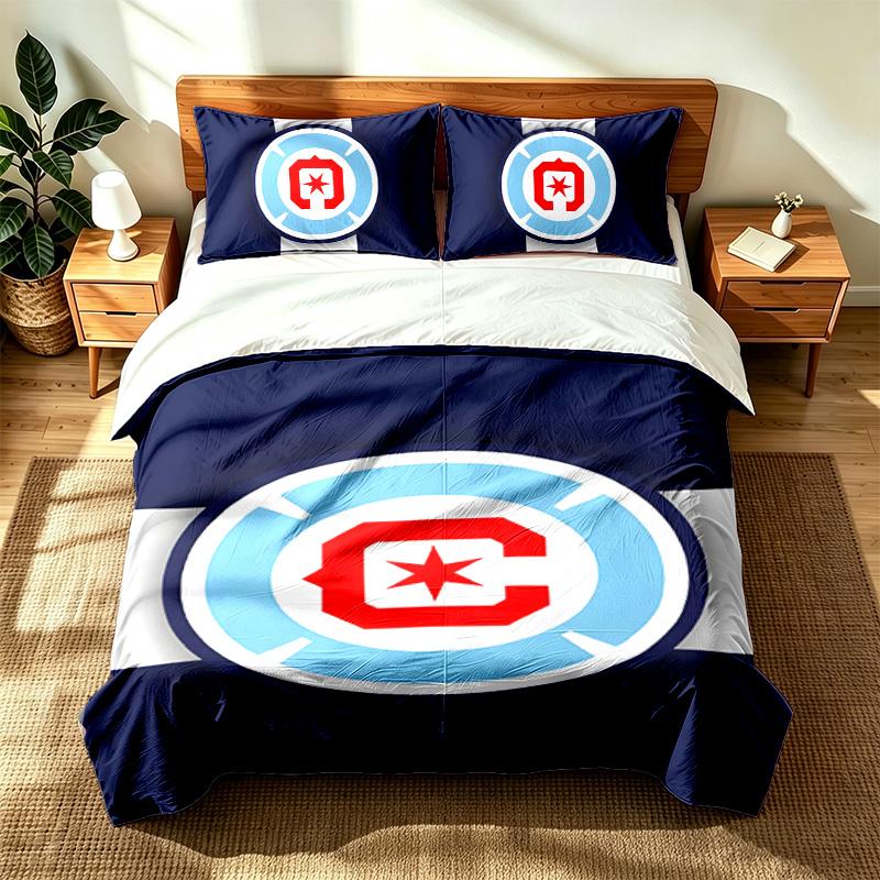 Chicago Fire FC (5) 3pc set suitable for master bedrooms soft and comfortable an ideal gift for family and friends Includes one duvet cover and two pi