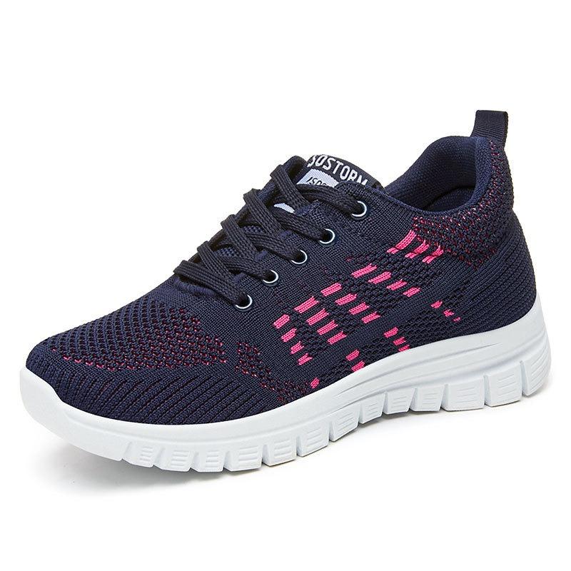 Shoes women's new sports shoes flying woven lace-up women's shoes soft-soled breathable sports shoes women's lightweight and comfortable running shoes