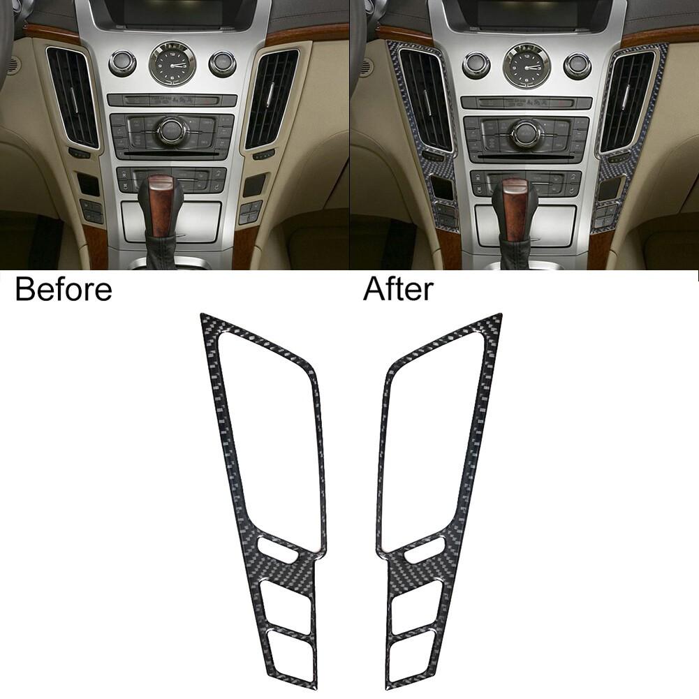 2pcs For Cadillac CTS 2008-13 Carbon Fiber Center Air Vent Interior Cover Trim