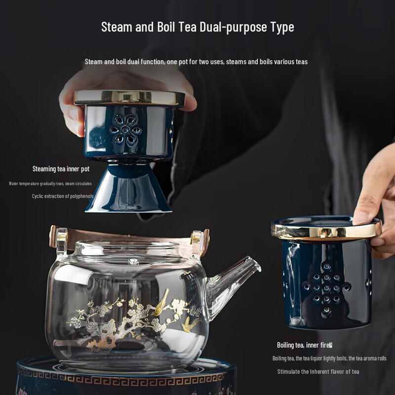 Chaxun Handmade Heat-Resistant Glass Teapot - Joyful Plum Blossom Design with Double Liner