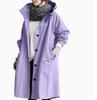 Women Windbreaker Hooded Button-down Loose Pure Color Coat Long Sleeves Knee