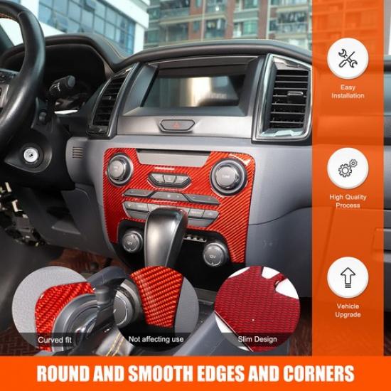 Red Soft Carbon Fiber Interior AC Cover Trim Sticker For Ford Ranger 2015-