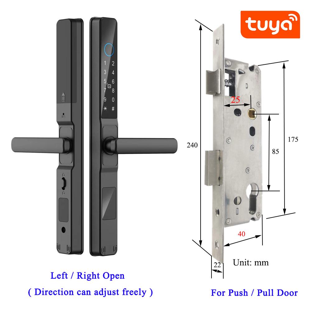 IP65 Waterproof Works With Tuya APP Smart Fingerprint Password RFID Card Lock For Pull Push Sliding Bridge Cutoff Aluminum Door