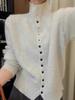 Elegant 100% Wool Stand Collar Sweater Cardigan for Women - Chic and Casual Niche Style