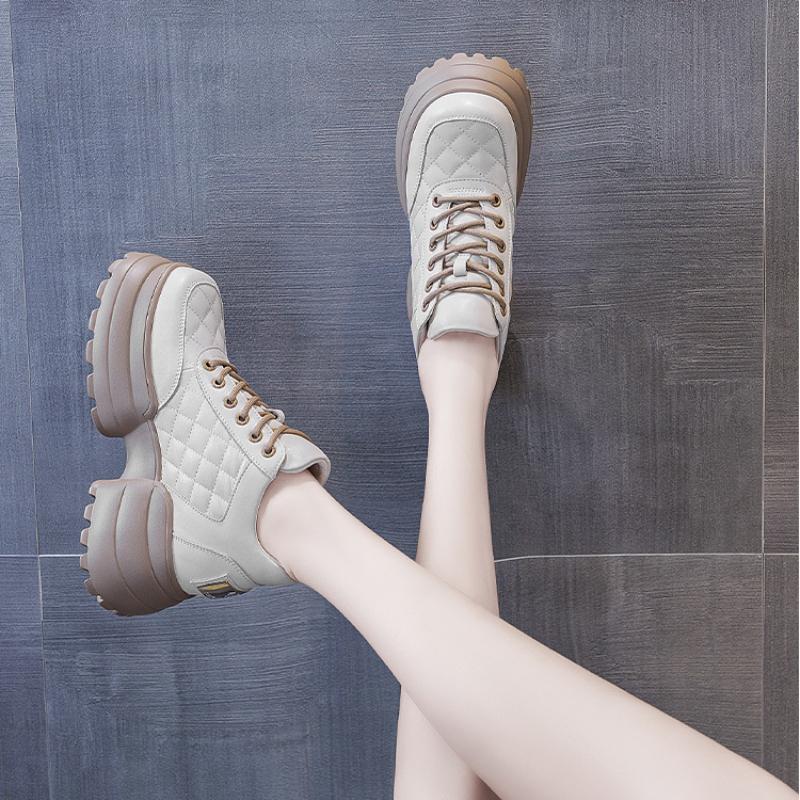 Women Casual Sneakers Platform Ladies New Outdoor Walking Sports Shoes Thick Heels Fashion Dad Shoes Vintage Lace Up Bread Shoes