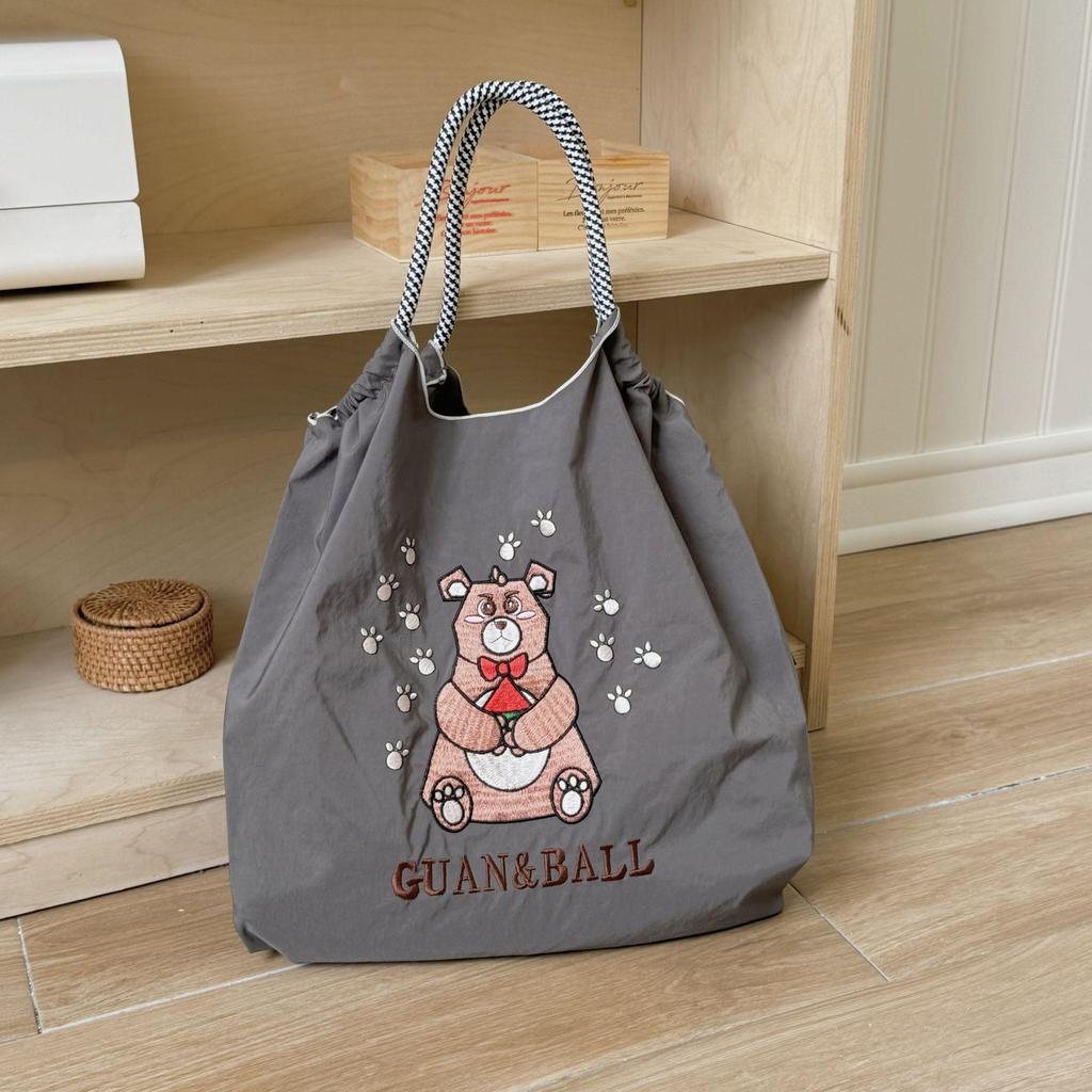Japanese Style Handmade Waterproof Nylon Canvas Bag with Embroidered Patterns, Large Capacity