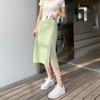 Women Side Slit Midi Skirt Summer High-waisted A Line Skirt Design Female Korean Style Casual Fashion