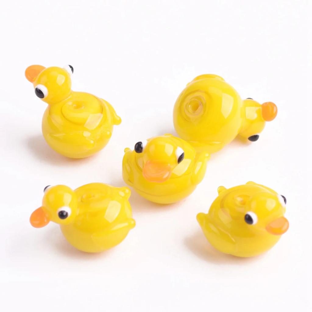 2pcs 16x15mm Yellow Duck / 24x16mm Penguin/White Dog Shape Handmade Lampwork Glass Loose Beads for Jewelry Making DIY Crafts Findings