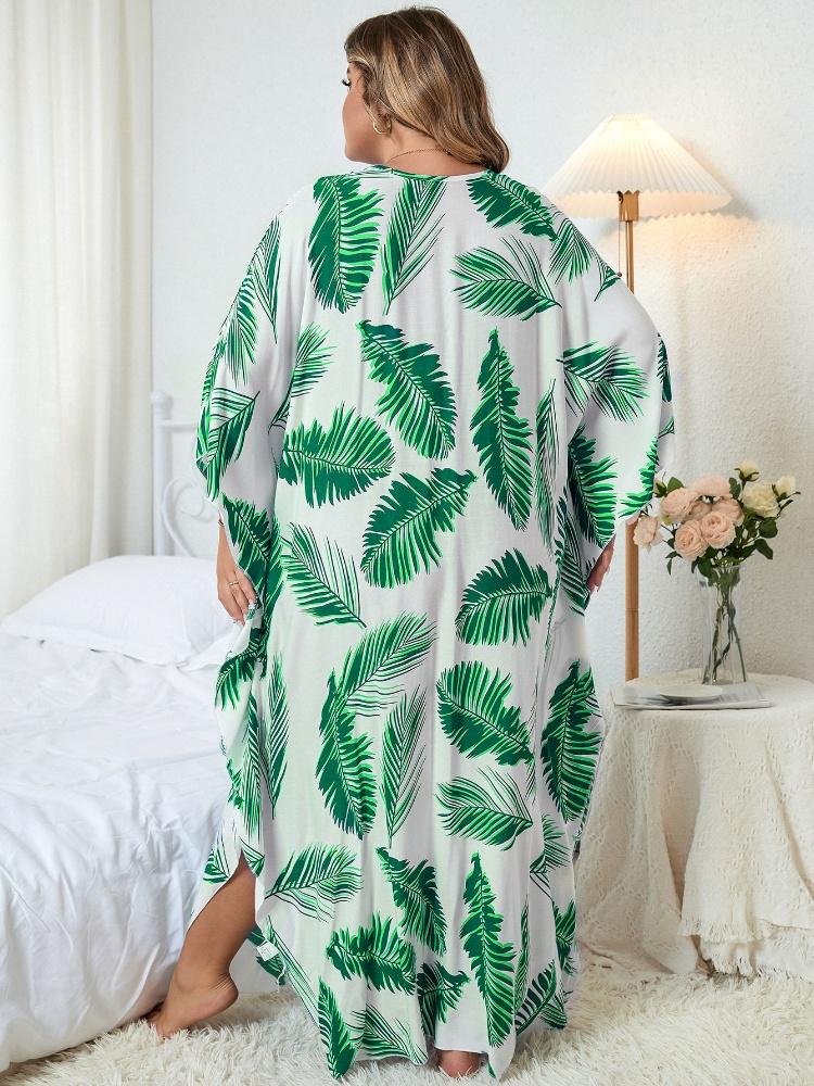 EDOLYNSA Женское длинное платье-кафтан большого размера с зеленым принтом — фото 3