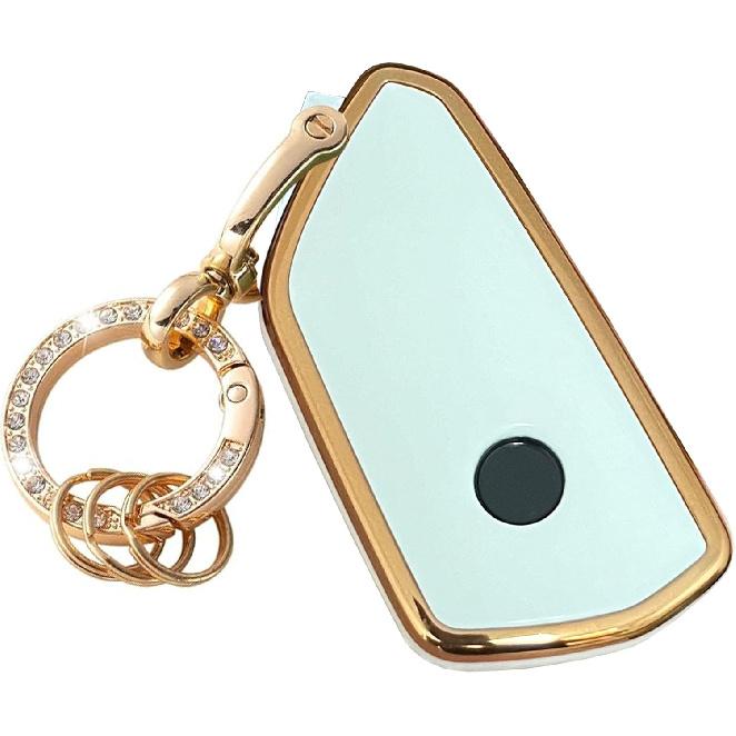 For VW Volkswagen Key Fob Cover Key Fob Shell With KeyChain Fit For VW ID4 ID3 MK8 Golf GTI Skoda Octavia Smart Key (Gold-White)