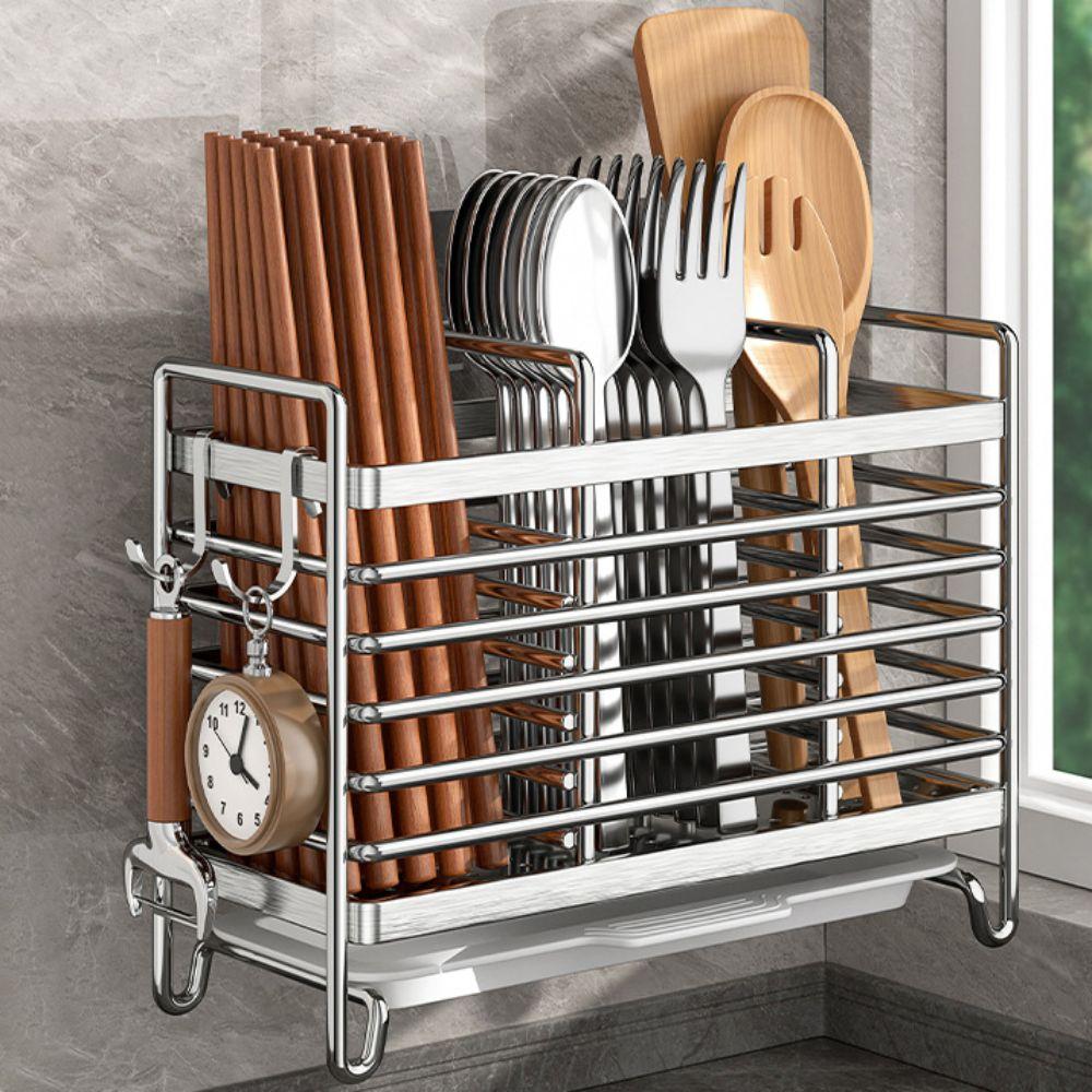 With Hooks Stainless Steel Chopstick Draining Rack Drain Tray Cutlery Holder  Restaurant