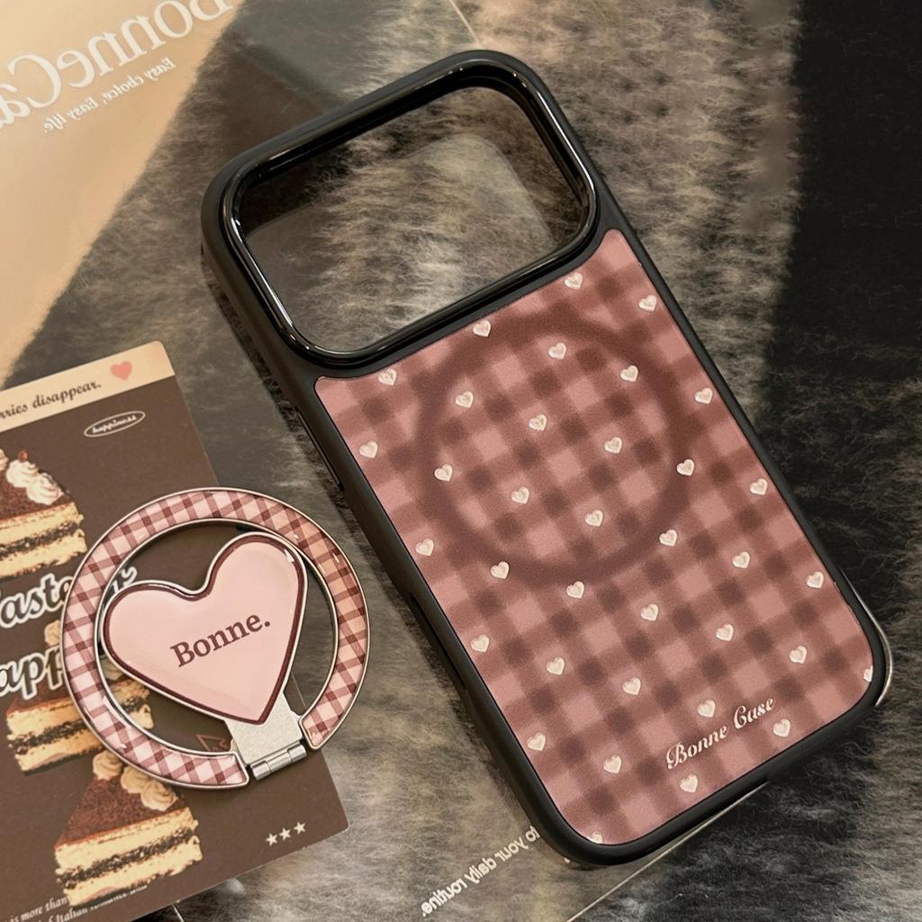 Brown Heart-Shaped Stand Phone Case for iPhone 15, iPhone 16, iPhone 17 Pro Max
