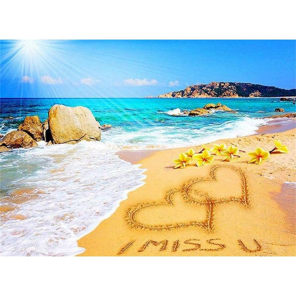 5d Diy Diamond Embroidery Seaside Full Round Diamond Painting Kits Beach Landscape Mosaic Rhinestone Puzzle Decoration