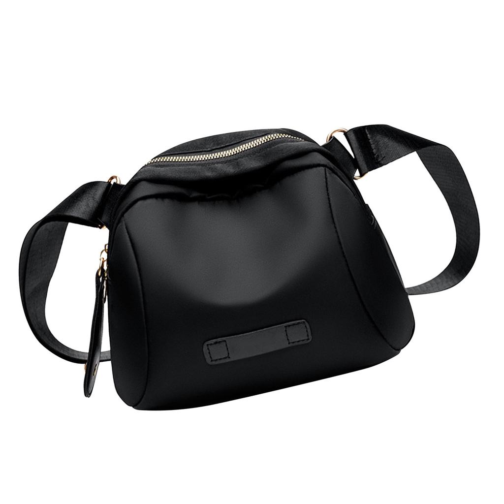 Canvas Shoulder Bag Multifunctional Fashionable Adjustable Straps Smooth Zipper Bag for Shopping Party Black