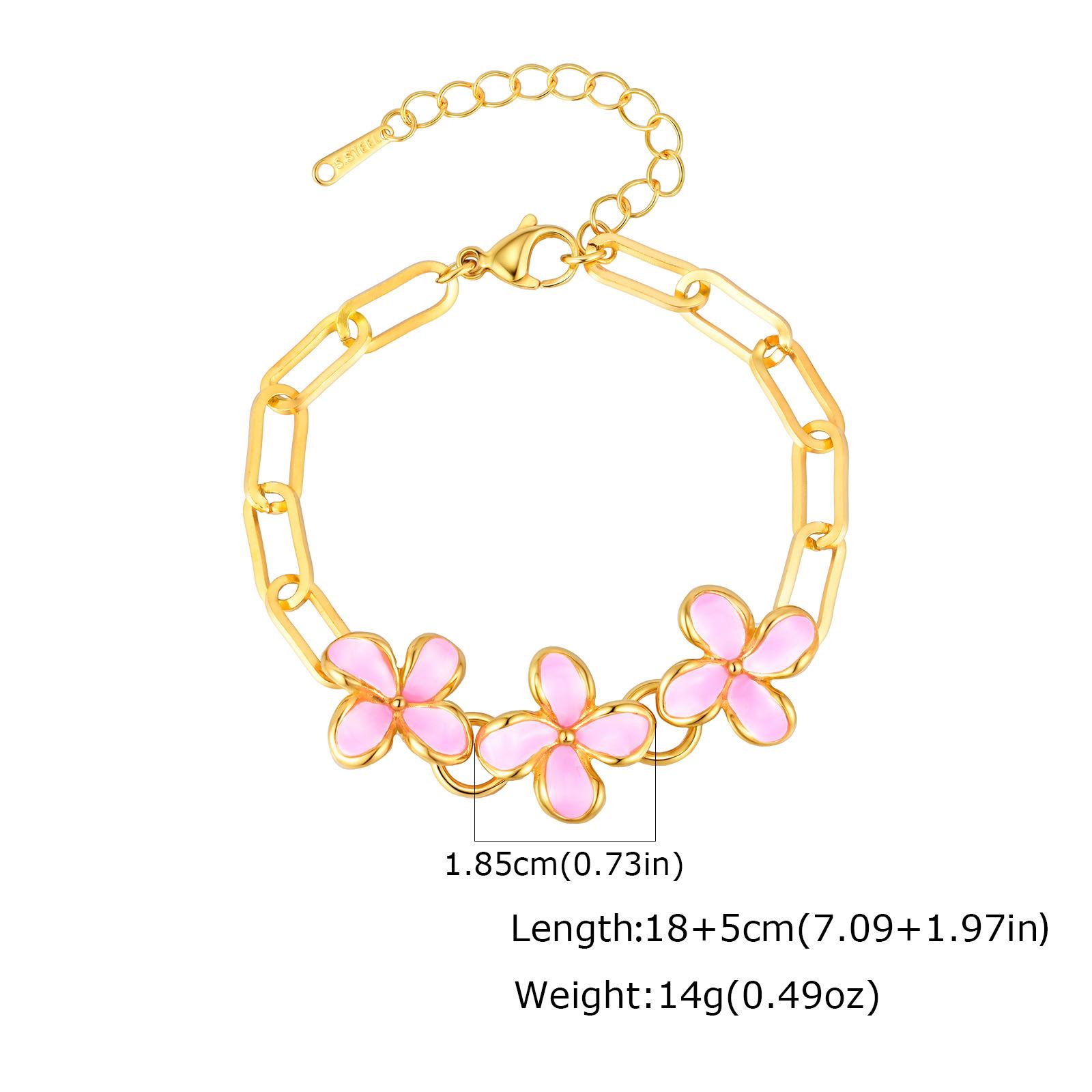 Wind Pink Oil Dripping Flower Stainless Steel Bracelet Gold, Niche Design Women S Jewelry Br-2991 золотой