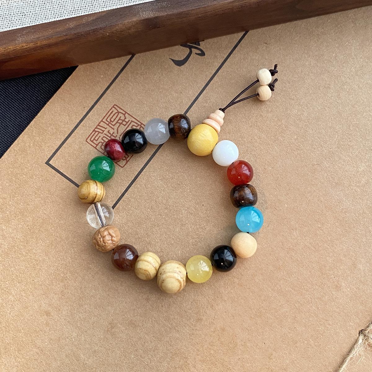 Eighteen-Seed Bodhi Prayer Beads, Seven-Color Rosary Bracelet, New Chinese Style, Ancient Design, Unisex, Couple s Fated Connection.
