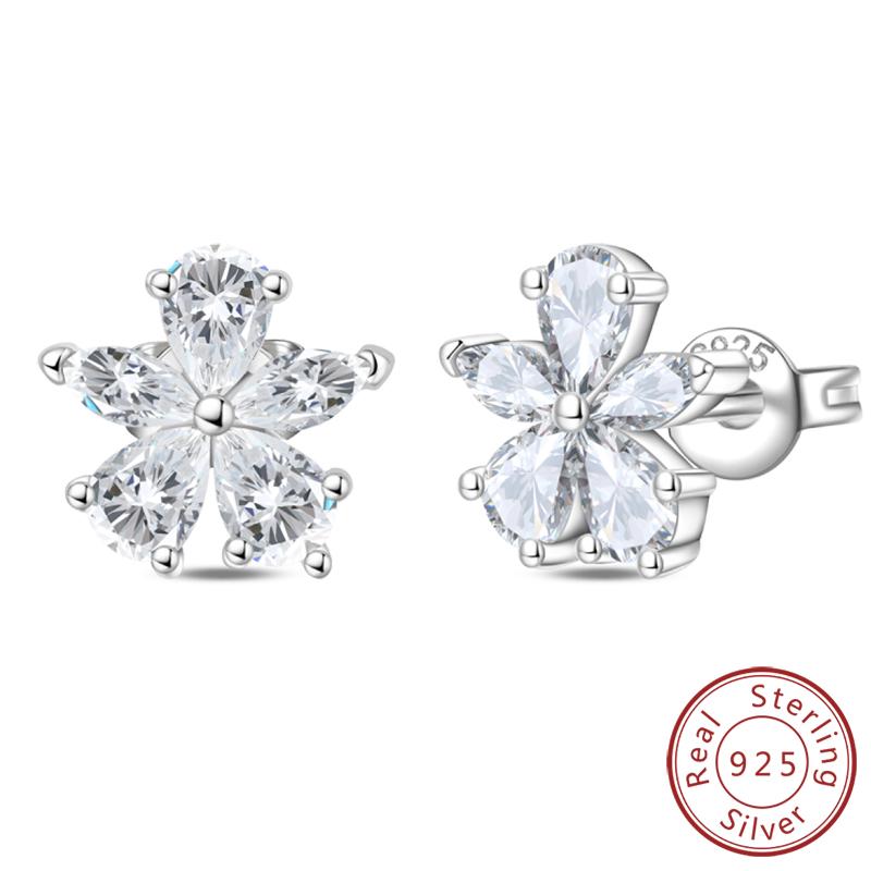 Earrings 925 Silver Shining Snowflake Mini Butterfly Ear Studs For Women Fine Birthday Party Jewelry Gifts