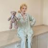 1011 new pure cotton pajamas women's spring and autumn long-sleeved loose striped suit women's cartoon loungewear can be worn outside