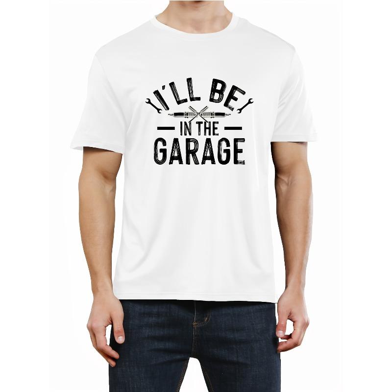 European sizes Mens Garage Print Tee Shirt - Comfortable & Lightweight Short Sleeve Graphic Tee for Summer Casual Wear