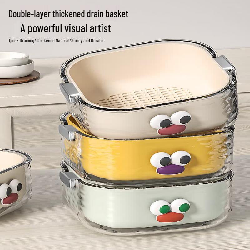 Plastic Double-Layer Vegetable & Fruit Drain Basket Set