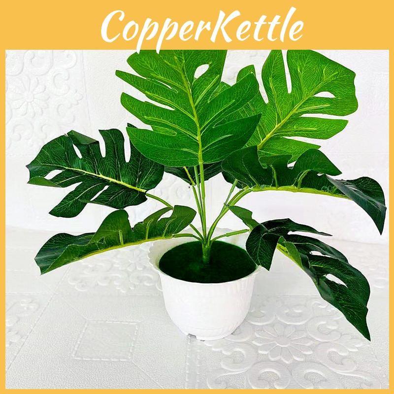 Artificial Plant Green Pot 9 Turtleback Leaf Faux Foliage Home Decor Photography