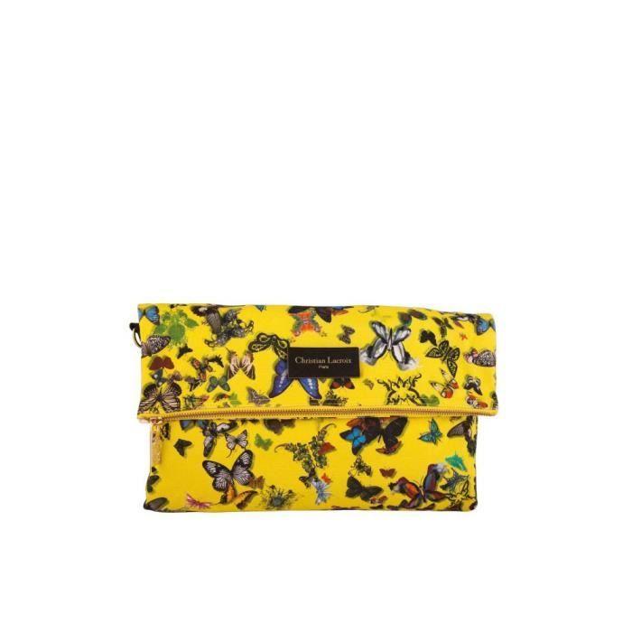 Pochette porté-croisé - CHRISTIAN LACROIX - Eden 4 - Jaune - Coton et cuir véritable - Bandoulière réglable