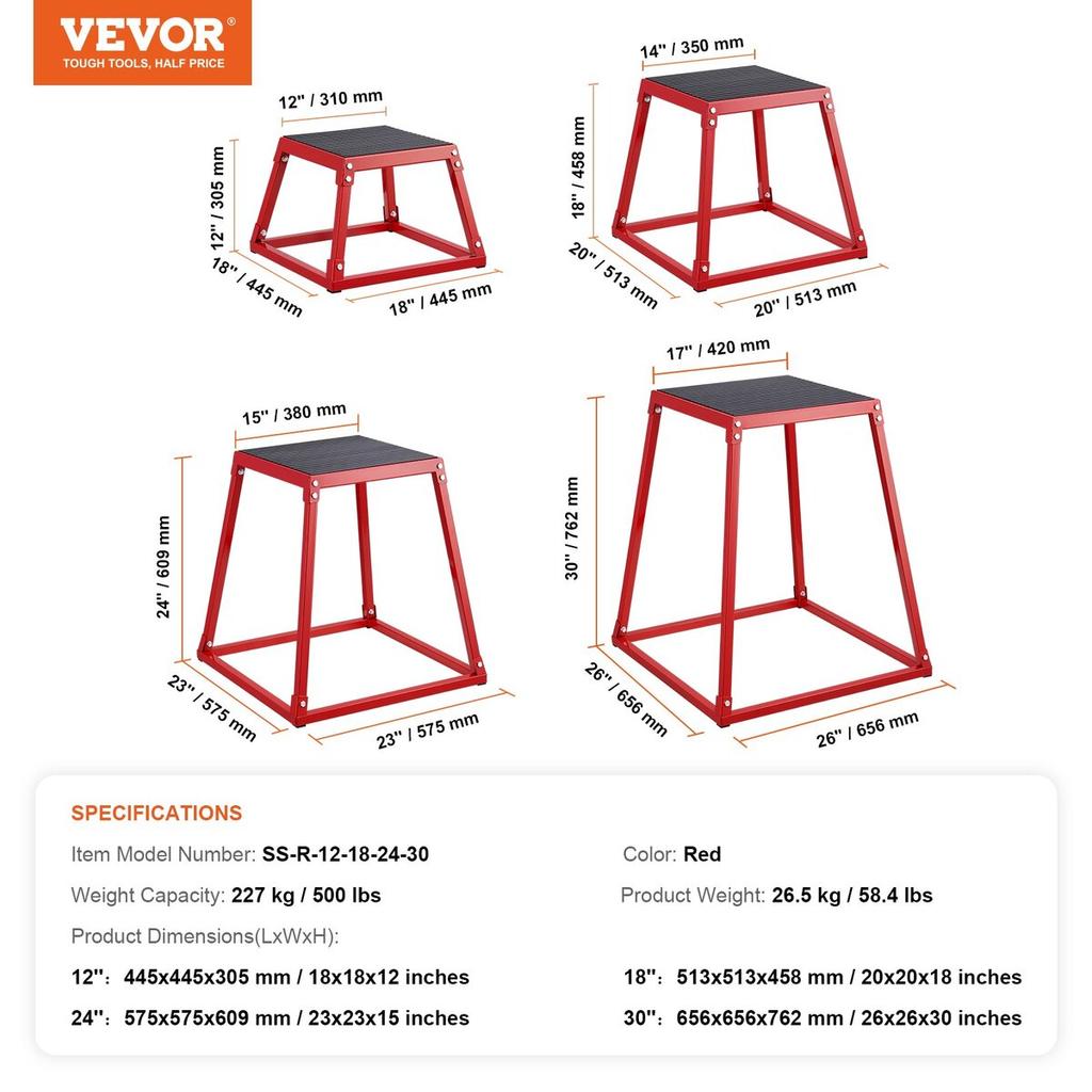 Plyometric Jump Boxes, 12/18/24/30 Inch Plyo Box, Platform and Jumping Agility Box, Anti-Slip Fitness Exercise Step Up Box Set for Home Gym Training,