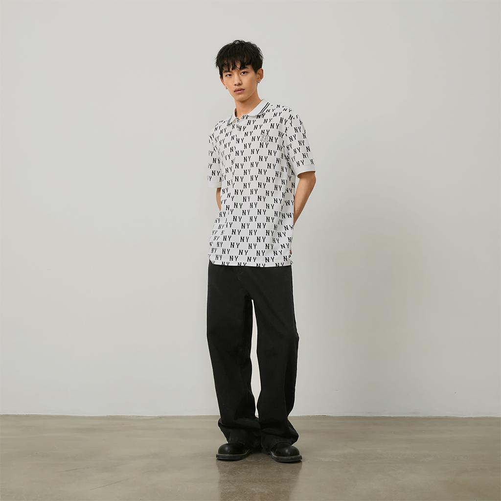 New MLB MONOGRAM Collection New York Yankees SS24 Polo Shirt Unisex Ivory White 3APQM0443-50IVS