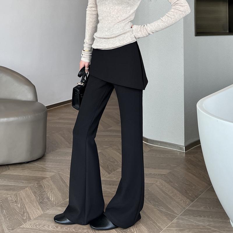Women's Faux Two-Piece Micro-Flare High-Waisted Slimming Horseshoe Pants - Spring/Summer 2026