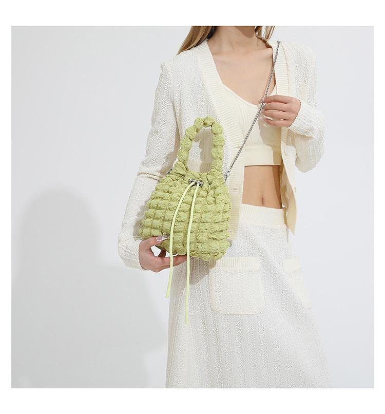 New Folded Bucket Bag Street Fashion Canvas Shoulder Bag Soft Texture Large Capacity Commuter Casual Puff Cloud Bag