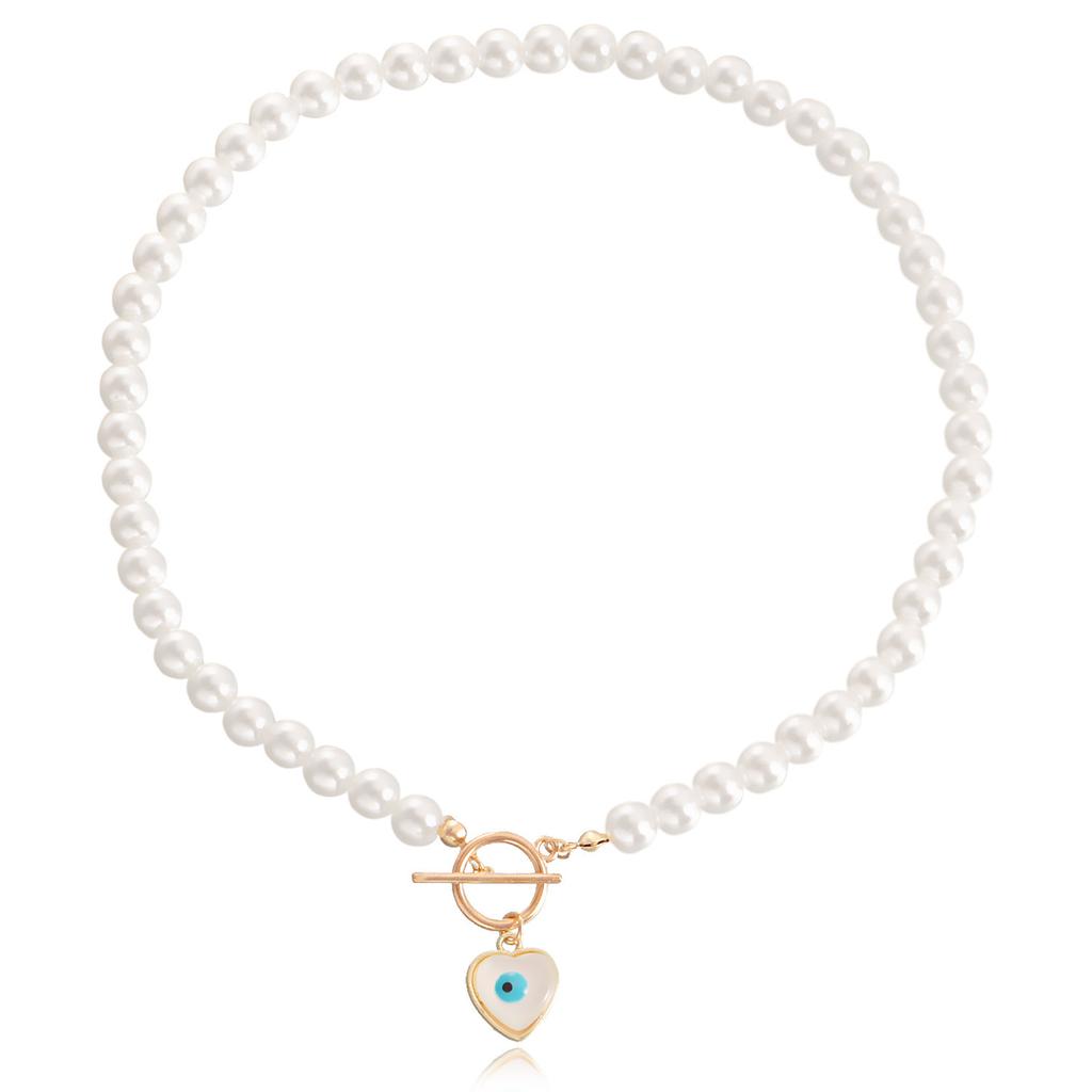 European and American ins Versatile Devil's Eye Love Imitation Pearl Necklace Simple Blue Eye Necklace Women