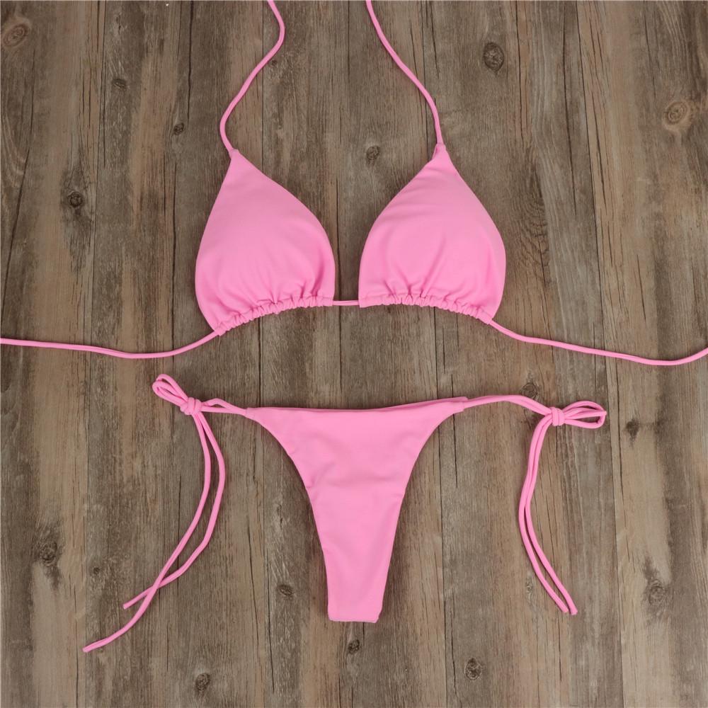 Plavky Bikiny Jednobarevné Šněrovací Tříbodové sexy plavky