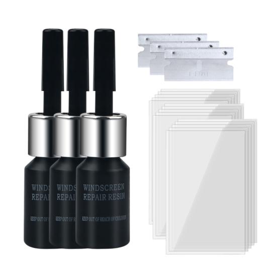 

Набор для ремонта лобового стекла от сколов и трещин, жидкость для ремонта стекла со скребками 3pcs чёрный