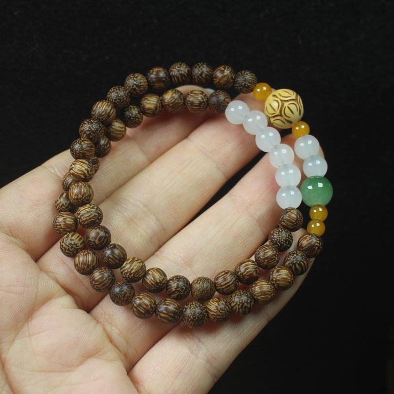 Natural Wood Double Strand Beaded Bracelet, Handmade Ethnic Jewelry for Men Women