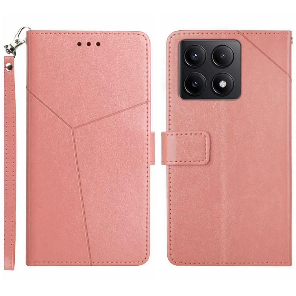 For Xiaomi 14T Case with Wrist Strap Y Shaped Lines Imprint Leather Phone Cover