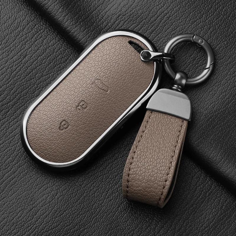 Aluminum Alloy Goatskin Car Key Case Cover For Huawei Aito M5 M7 Car Key Case Protect Fob