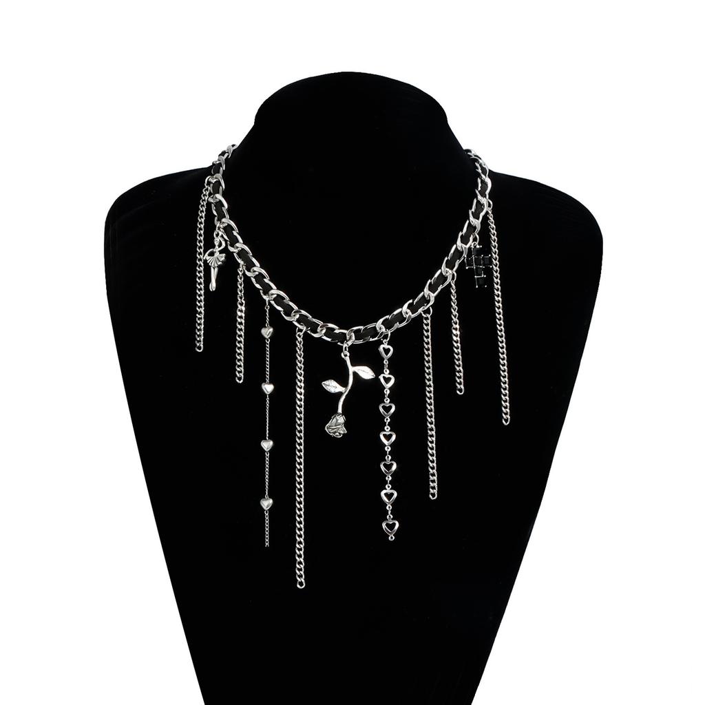 Elegant Floral Crucifix Charm Necklace Adjustable Velvets Cord Jewelry Clavicle Chain Accessory For Gifting