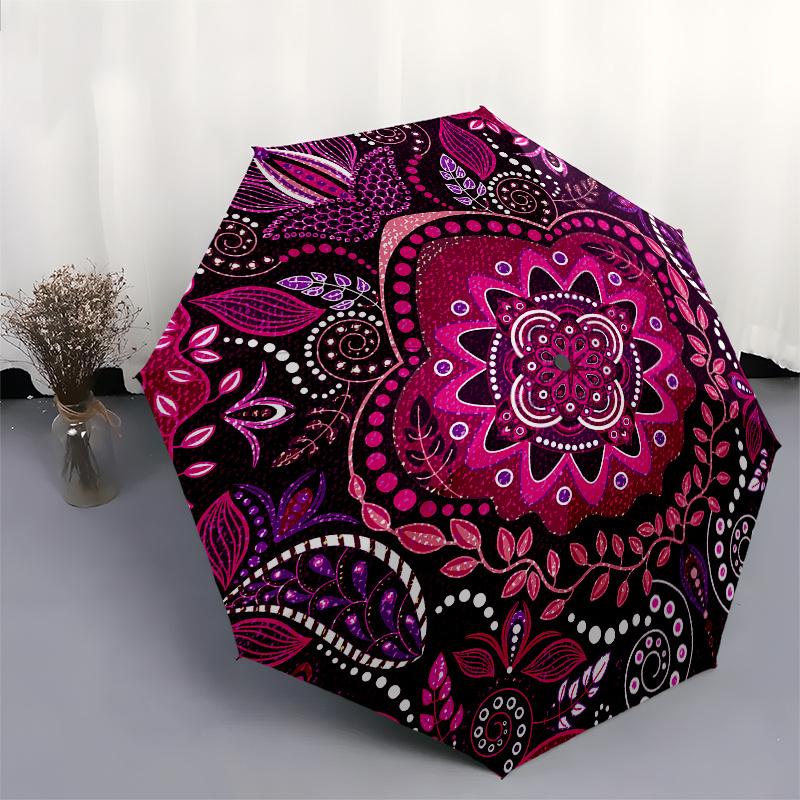 Vibrant Mandala Patterned Rug: Bohemian Style Home DecorUmbrella, Portable 3-Fold Umbrella for Men & Women,Christmas Gift ES155