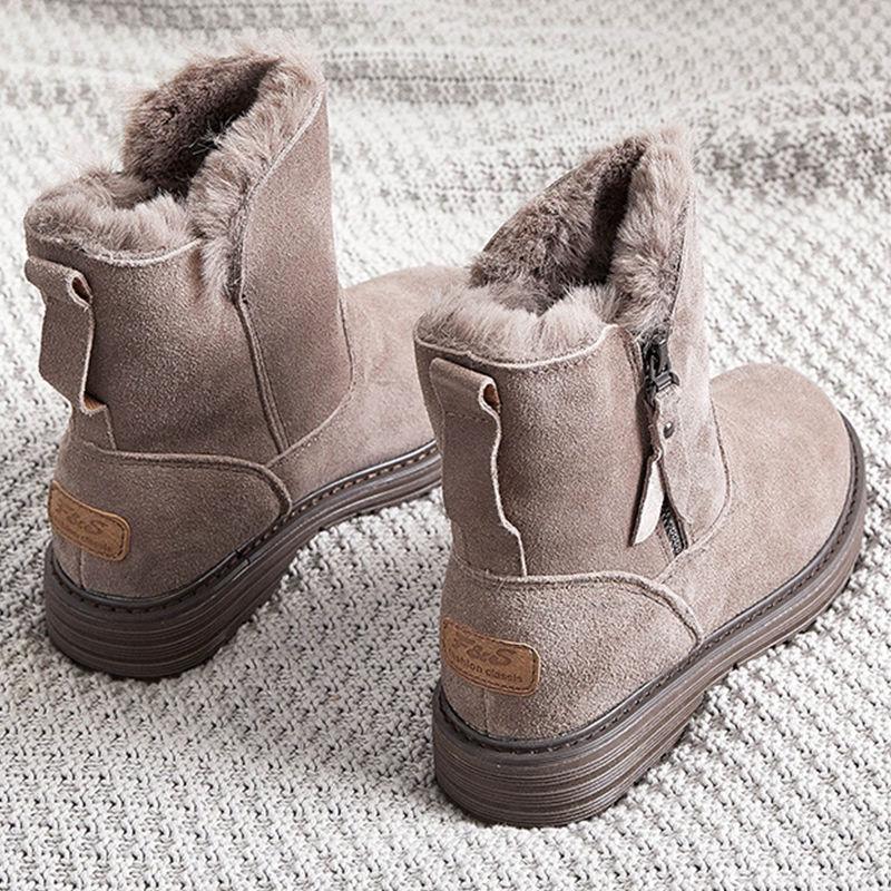 Damen Samt Pelzige Winterstiefel: Dicke Sohle, Wadenhoch, Flacher Boden, Vielseitige Studenten-Schneestiefel