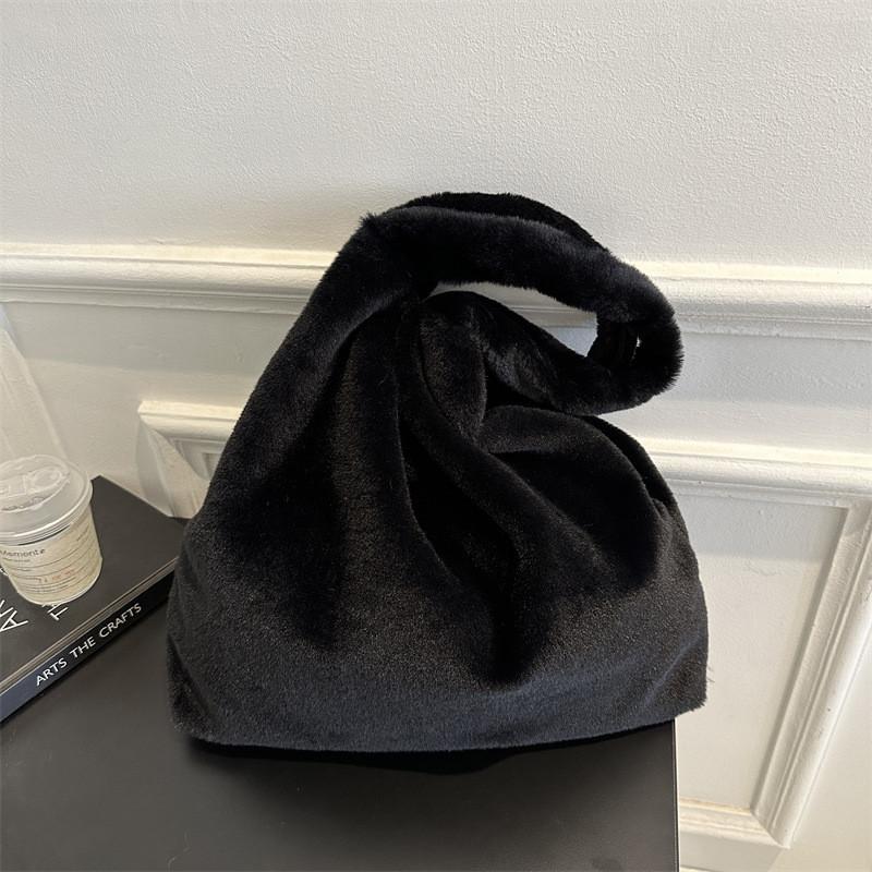 

Stylish Large Capacity Plush Tote Bag For School Commute In Trendy Black White Khaki Pink