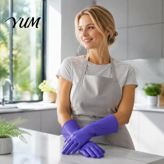 Non Slip Dish Washing Mitts PVC Rubber Cleaning Gloves, Thickened with Warm Fleece Lining Dishwashing Reusable Latex Free Gloves Waterproof Anti-Slip