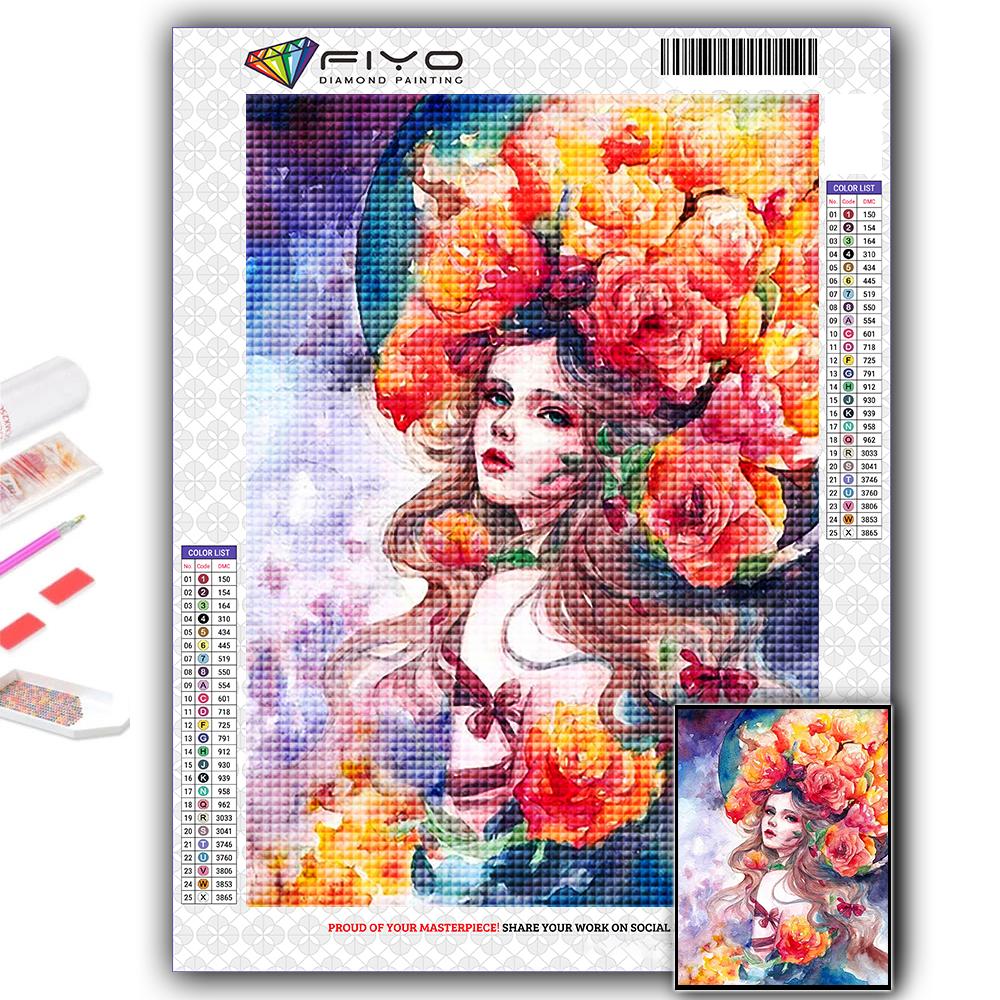 Diamant-Malerei, Blume und Mädchen, Stickerei, Kreuzstich, Strass, Heimdekoration