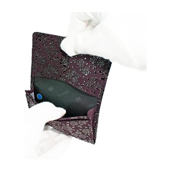Inden-ya Inden Large Capacity Card Case, Deer Leather, Purple Base X Black Lacquer, Small Rose Pattern, 2501-06-176, Gusseted Card Pocket X 1,