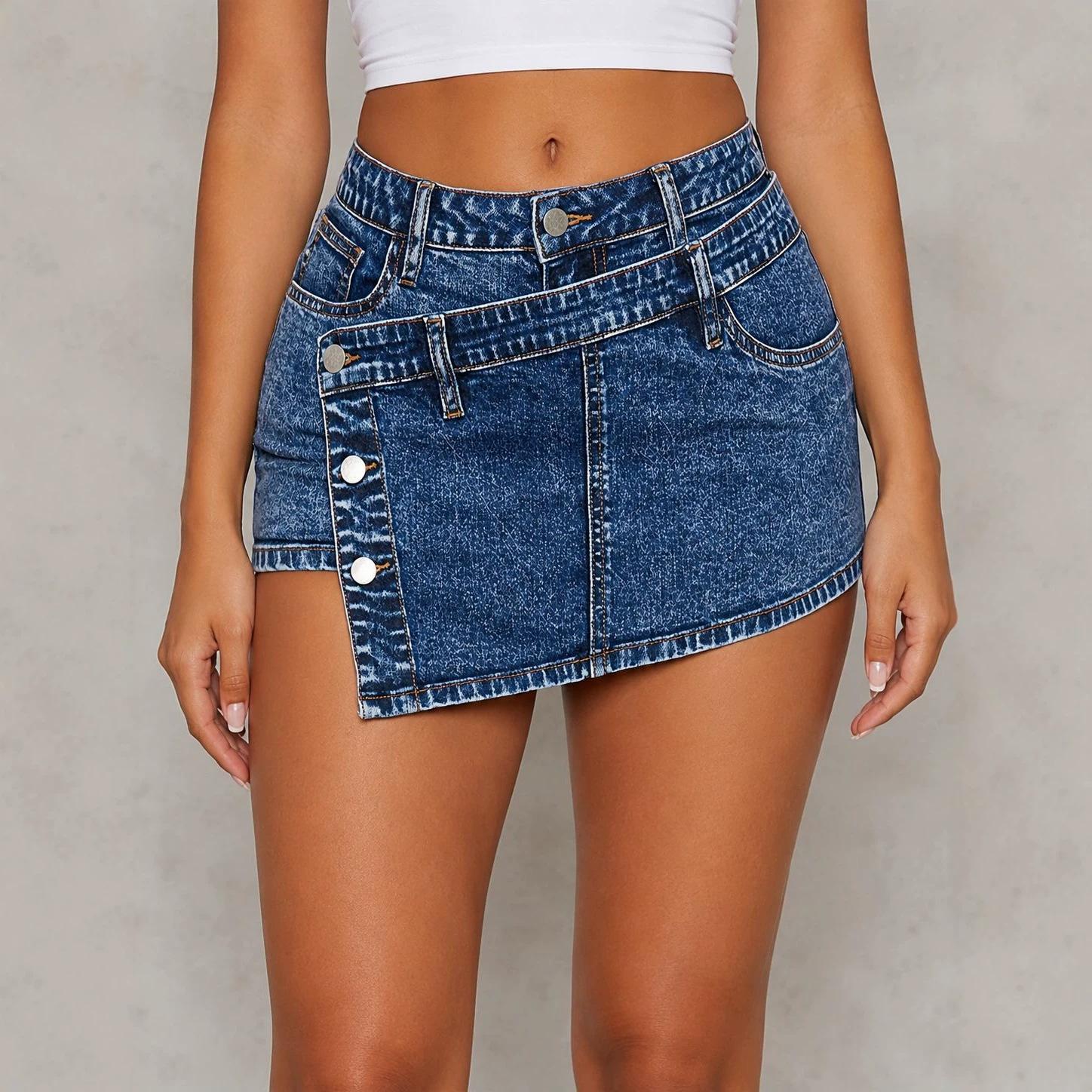 Mini Denim Skirt for Women High Stretch Low Rise Sexy Bodycon Jean Skirt with Pockets Women s Casual Summer Jean Skirt Outfits Mini Jean Skirts S