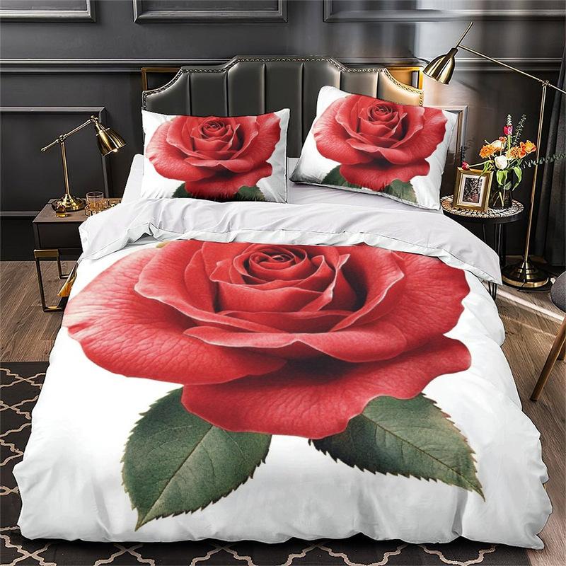 3D Digital Printing Bedding Two Or Three-Piece Valentine'S Day Flower Series Polyester Quilt Set