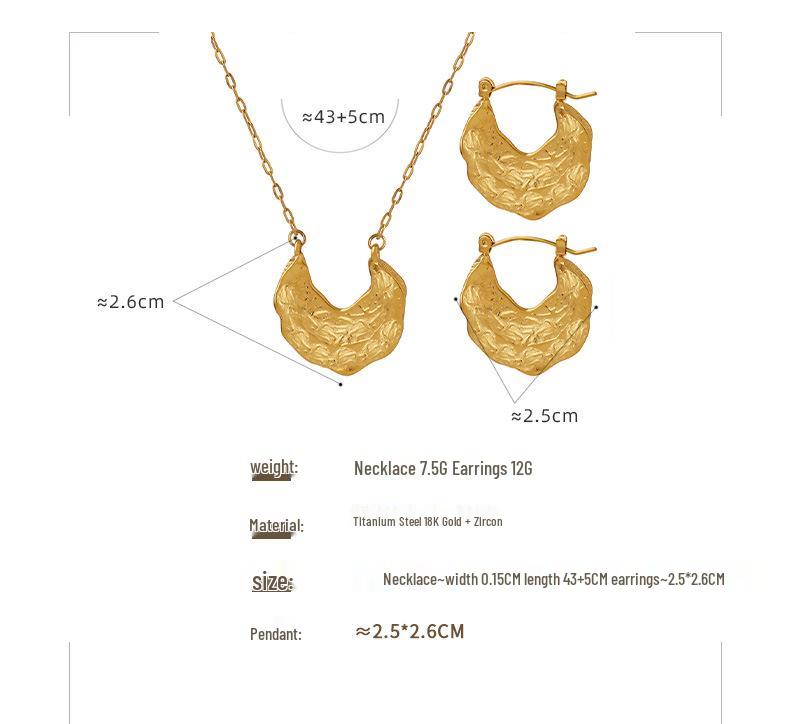 European-American Hammered Texture Pleated Choker and Titanium Steel Necklace Earring Set