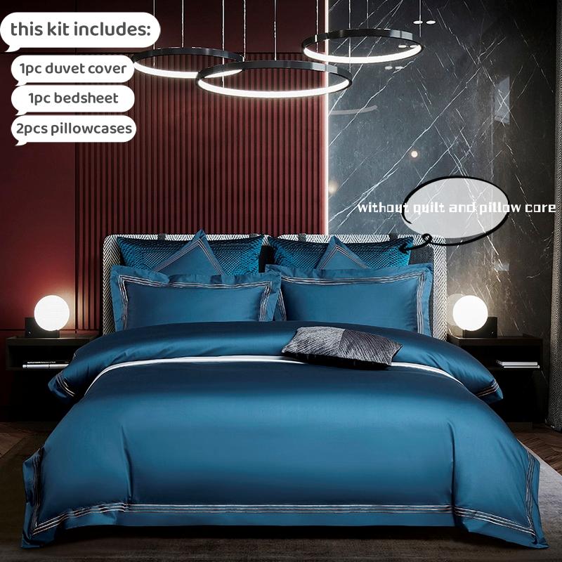 4/6pcs Duvet Cover 100% Egyptian cotton Three Lines embroidery housse de couette for bedroom Pure Cotton Bed Cover King