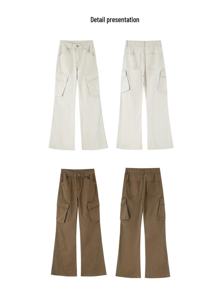 Women's Trendy Cotton Micro-Flare Casual Jeans with Patch Pockets and Deconstructed Design