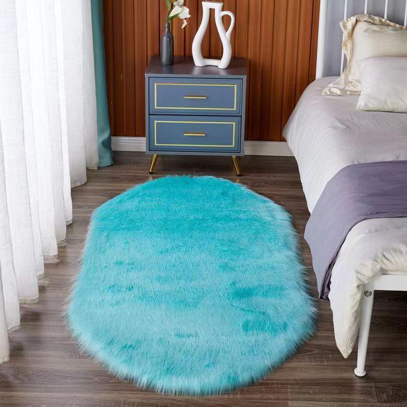 Multi-Color Oval Long Pile Wool Carpet - Floor Mat for Entryway, Sofa, or Bay Window