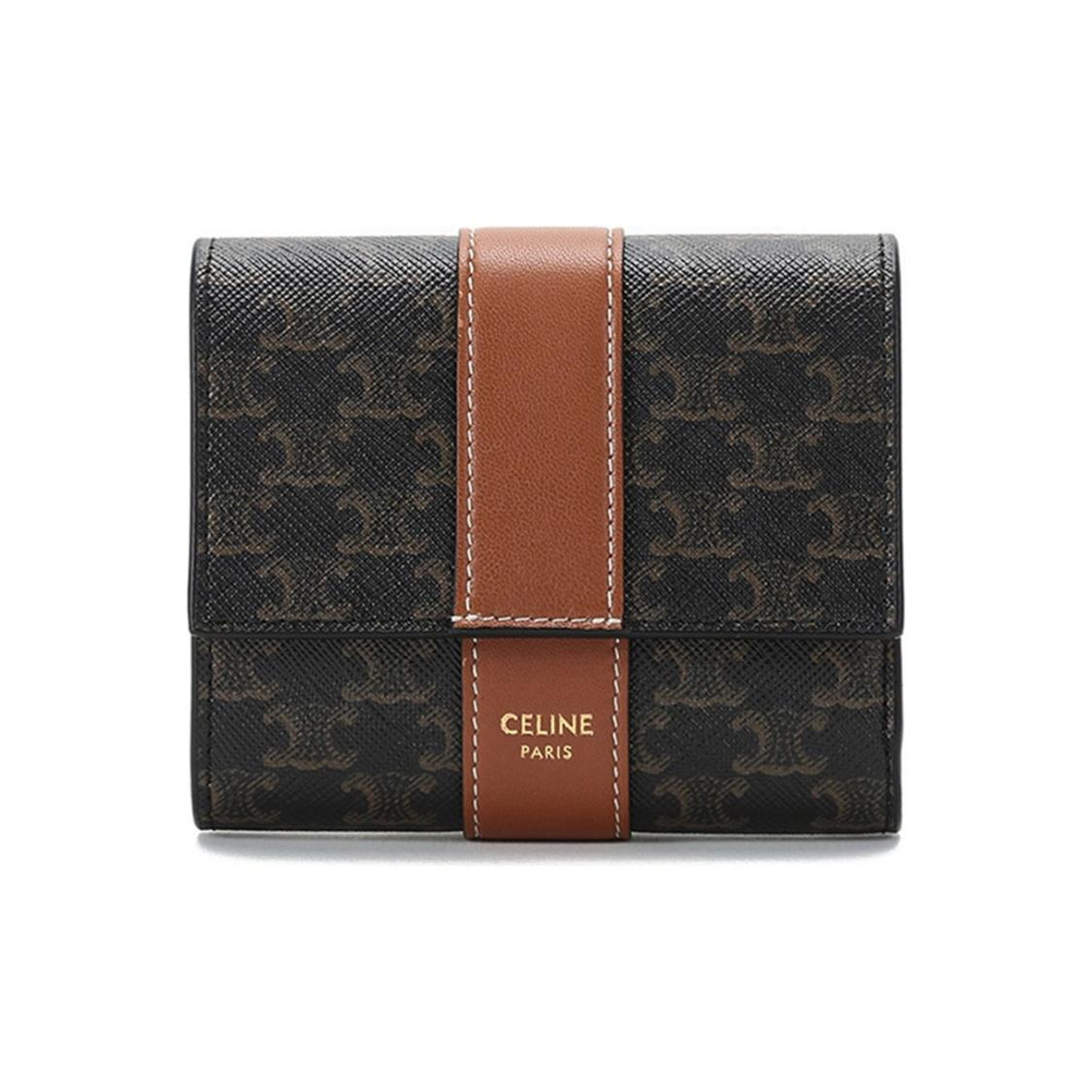 

CELINE Triomphe Emblem Print Short Canvas and Leather Wallet Regular Women s Charcoal Black/Tan Gift Set(Basic Set+Original Box+Original Handbag) чорний/дубильна кора